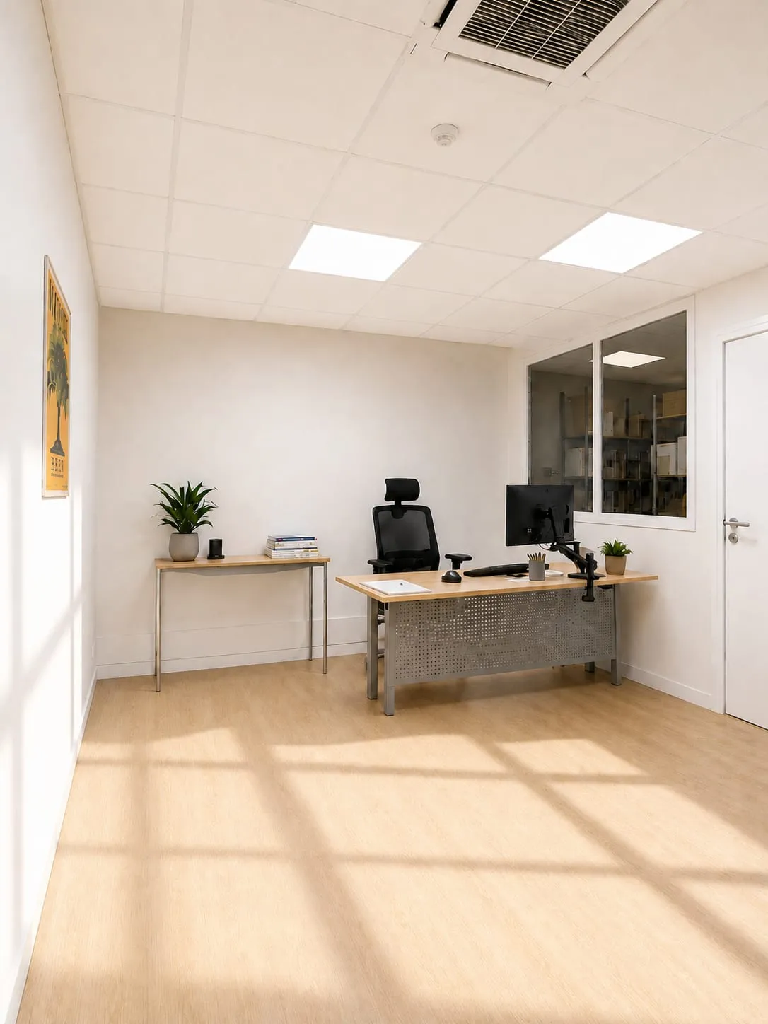 Bureau lumineux avec cloison vitrée et parquet clair, LRI, Toulouse